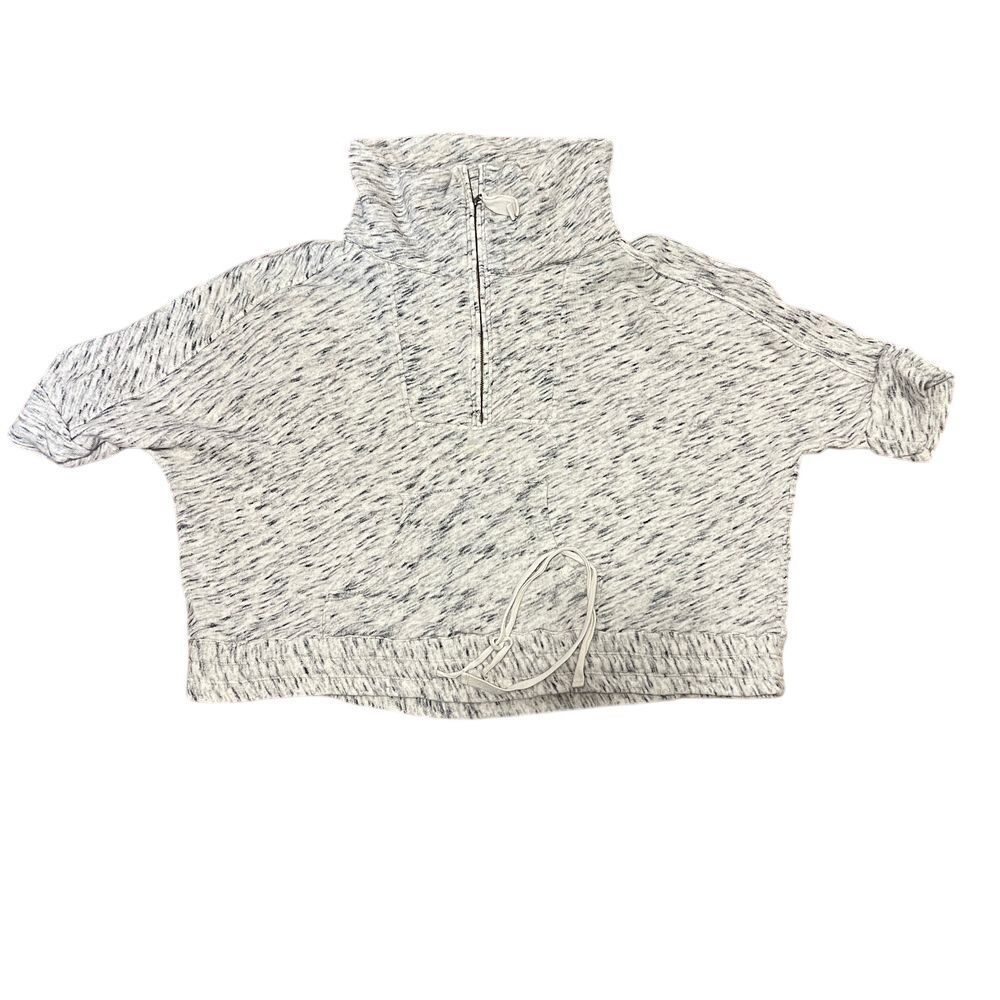 LOFT Marled Quarter-Zip Drawstring Hem Sweatshirt Casual Loungewear Medium - Picture 5 of 5